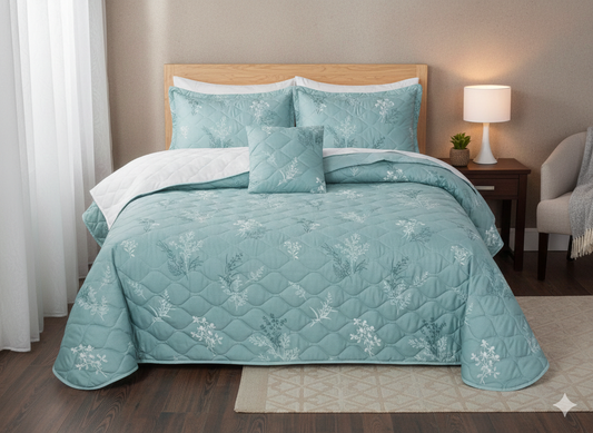 Feather cotton comforter 5pcs sea foam green