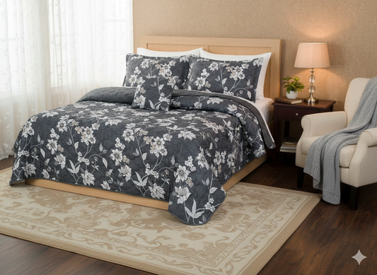 Feather cotton comforter 5pcs Dark Grey