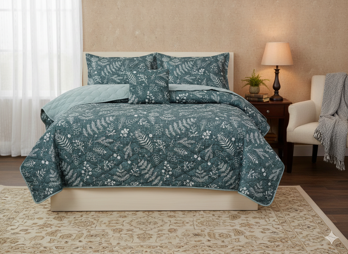 Feather cotton comforter 5pcs Light Greenish
