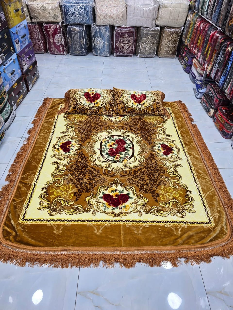 Celebration 3pc 1 bedsheet.230/260size 2 pillows Mustard
