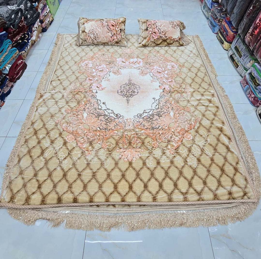 Manahil 4pcs 1 bedsheet 1 blanket 2 pillow Dark Blue