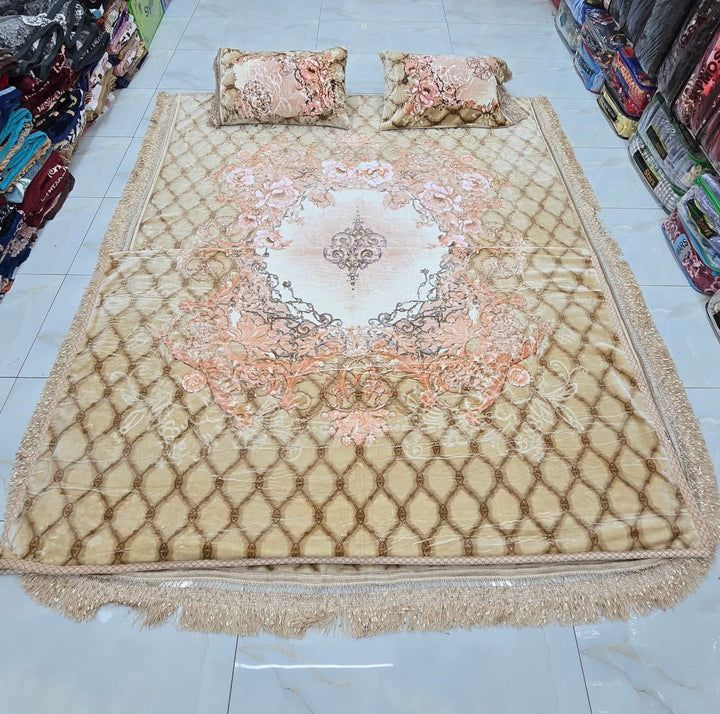 Manahil 4pcs 1 bedsheet 1 blanket 2 pillow Dark Blue