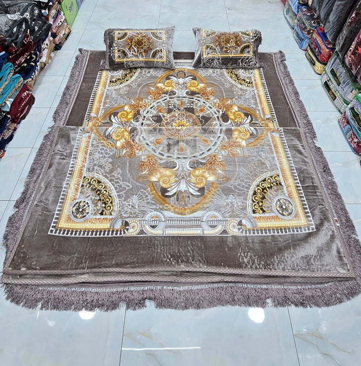 Manahil 4pcs 1 bedsheet 1 blanket 2 pillow Dark Blue