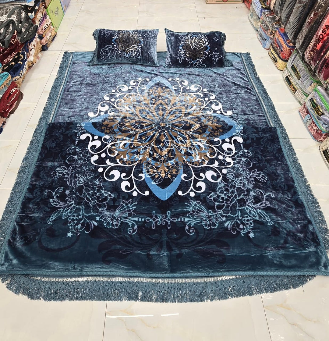 Manahil 4pcs 1 bedsheet 1 blanket 2 pillow Dark Blue