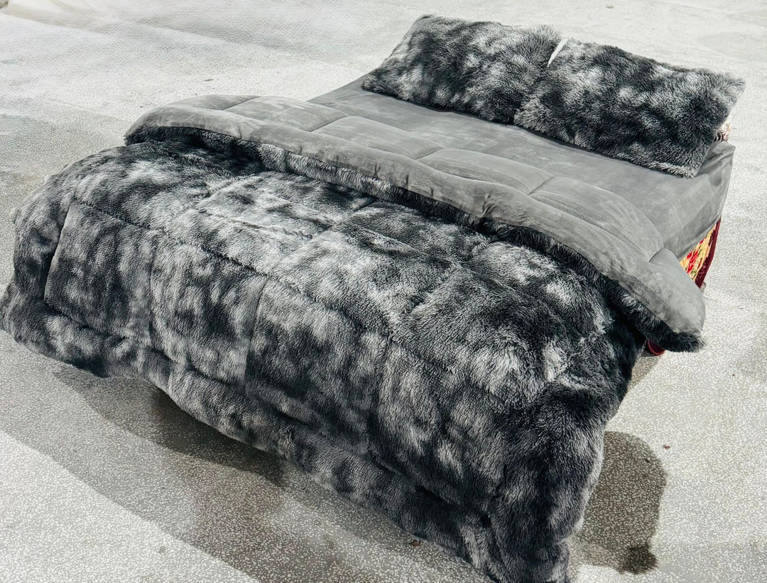 (Copy) Fluffy razai set 4pc Dark Grey