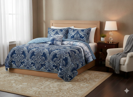 Feather cotton comforter 5pcs blue