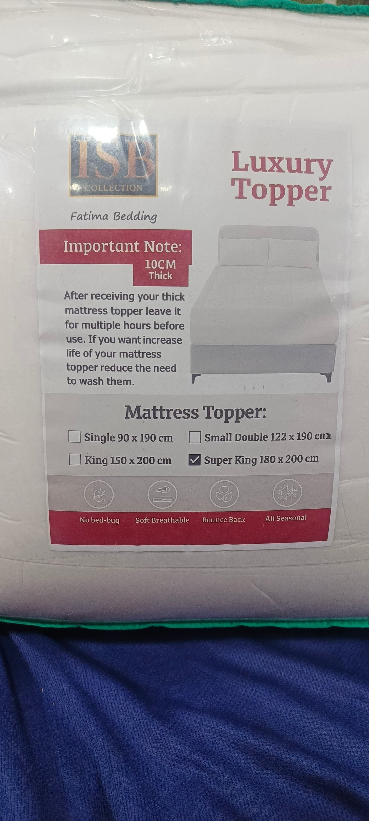 Luxury mattress topper king size 180/200
